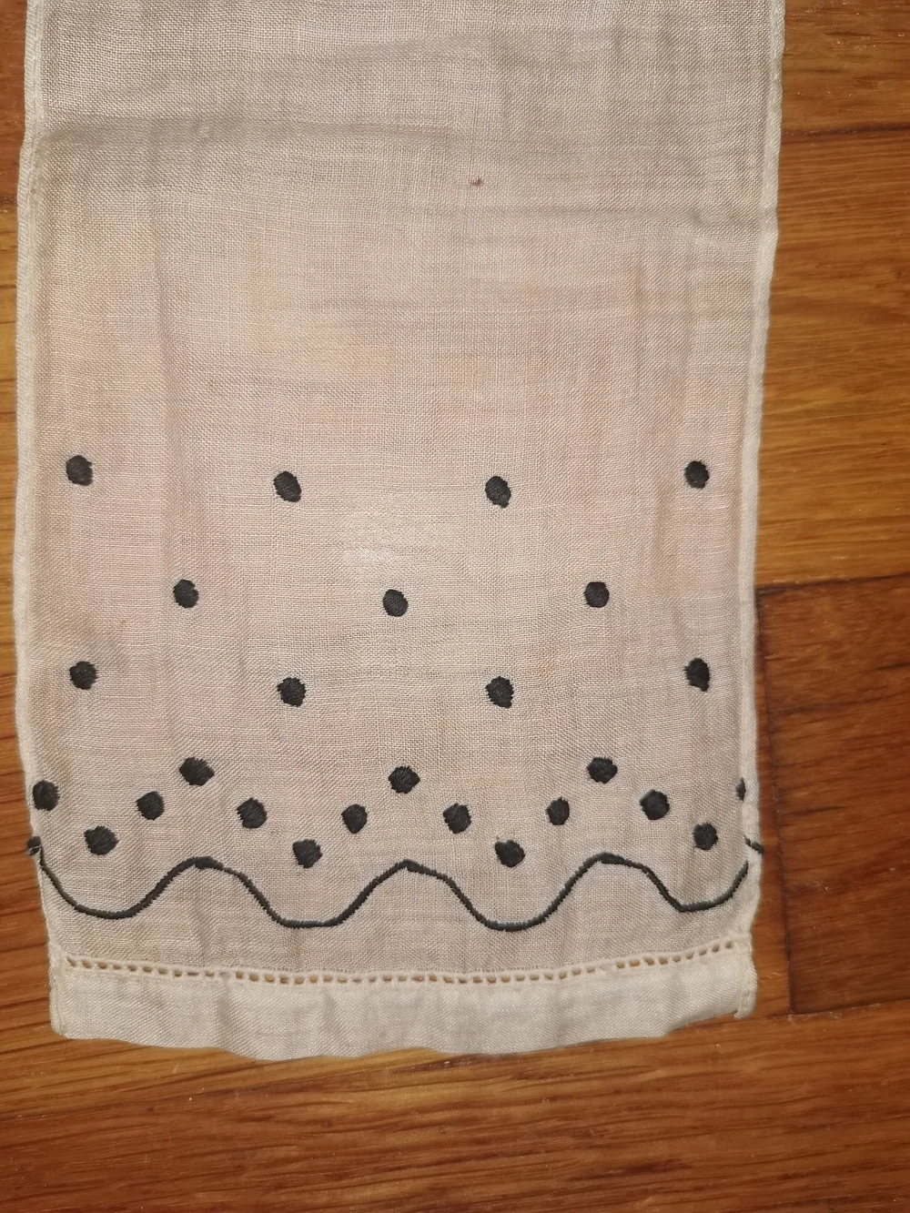 Antique Hand Embroidered Cotton Lappet Scarf: Victorian Head Covering